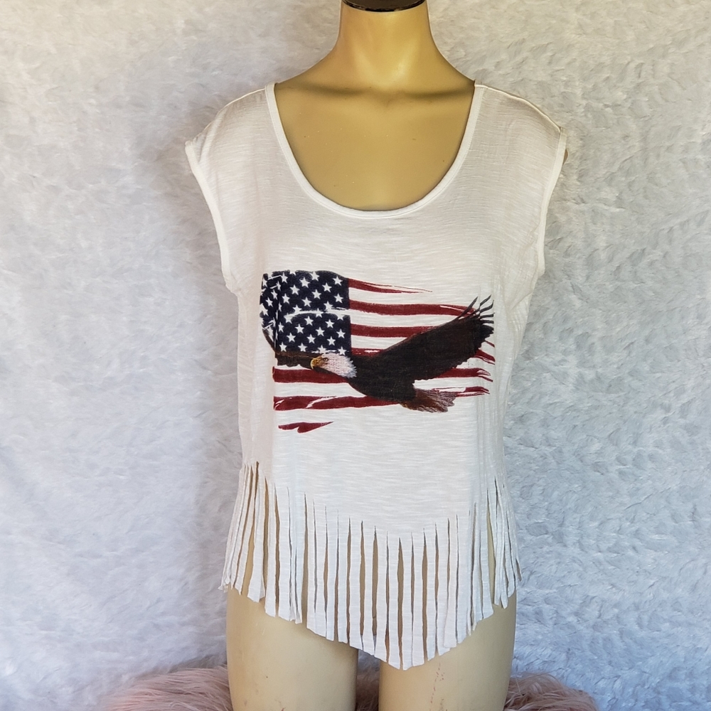 Eagle and American Flag Fringe Tank Top
